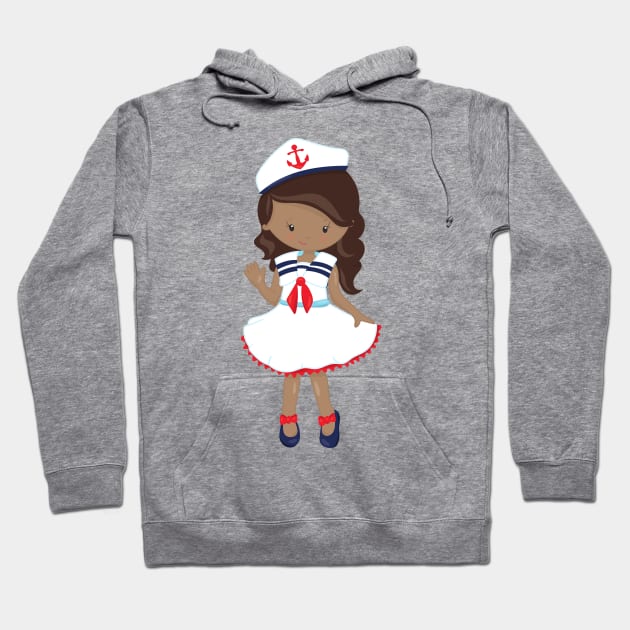 African American Girl, Boat Captain, Skipper, Sea Hoodie by Jelena Dunčević